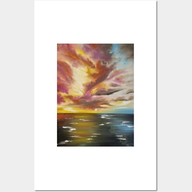 Sky Fire, Fire in the Sky, Skyscape, Seascape, Sunrise, Sunset painting, Sunset Artwork, Sunset Decor, Coastal Decor, Beach Decor Wall Art by roxanegabriel